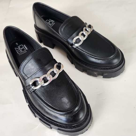 No Boundaries Chunky Heel Black Lug Slip On Loafers w/Chain Detail size 9 - Picture 2 of 11